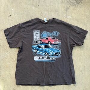 Selby Short Sleeve Graphic Tee - Brown with Blue & Red Car Print